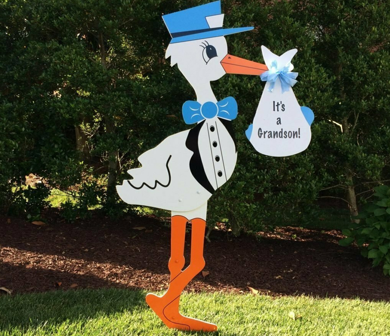 Blue Grandparent/Grandson Stork - Dogwood Storks - Stork Sign Rental, Knoxville, TN and surrounding areas