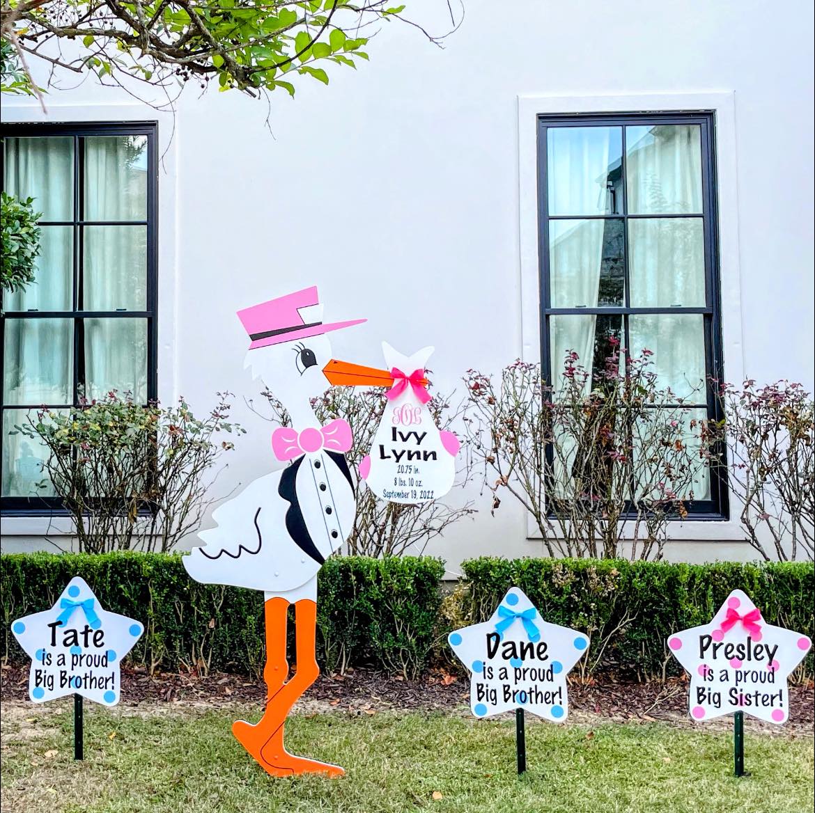 Pink Stork - Dogwood Storks - Stork Sign Rental, Knoxville, TN and surrounding areas